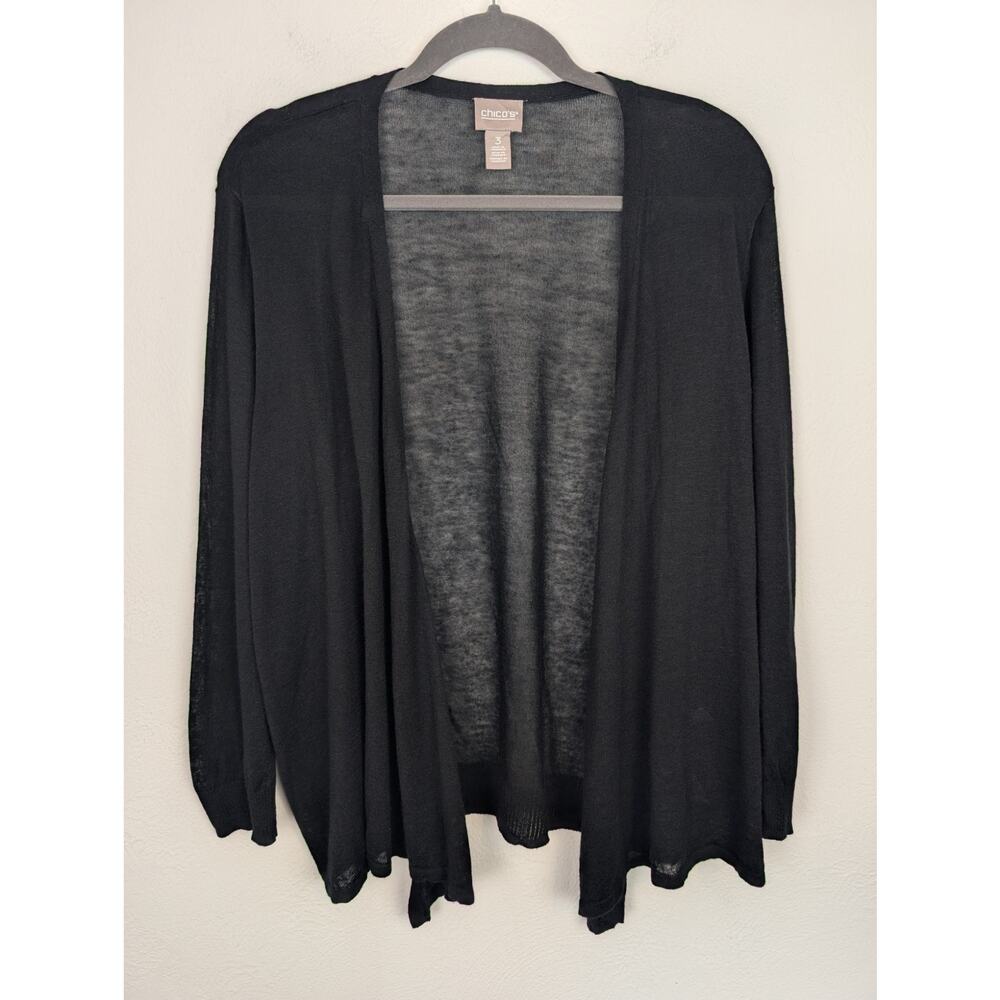 Chico's Cardigan Sweater Waterfall Airy Breezy Coastal Beach Boho Black Size XL